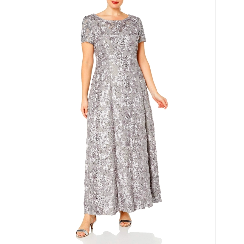 Alex Evenings Petite Rosette Lace A-Line Gown 16P